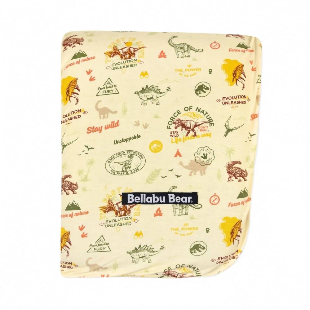 NEW BELLABU BEAR kid's jurassic park origins bamboo blanket in yellow